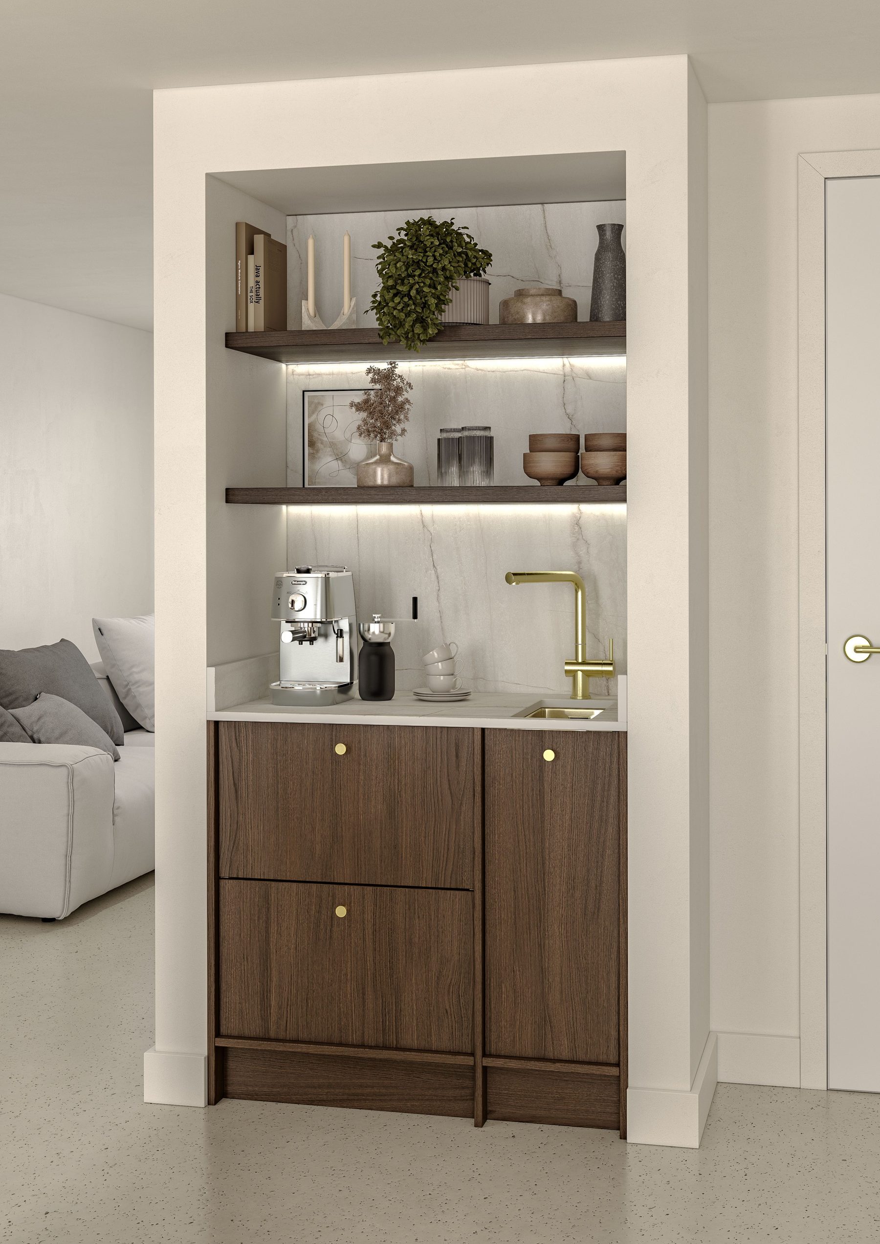 Bespoke walk-in pantry in tobacco oak